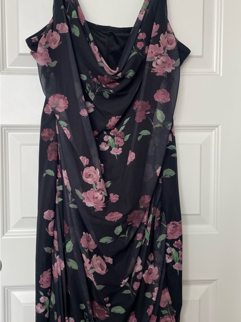 Cider Black Maxi Dress with Pink Floral Print